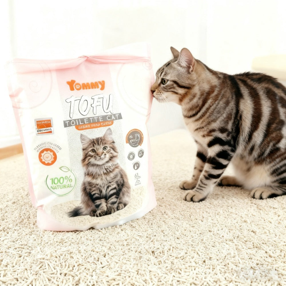 Arena para gatos con tofu perfutado, 6 l (1 paquete), original, arena para gatos con manzana, lavanda, limón y fibra de soja.