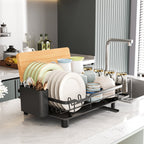 Estante de Vajilla de Una Capa, Escurridor de Platos con Bandeja de Goteo y Boquilla Espiral, Secador de Platos con Portacubiertos Extraíble, Escurridor para Fregadero de Cocina