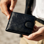 Cartera corta de cuero desgastado retro elegante para hombre – Monedero con cierre a presión y ventana para identificación para desplazamientos diarios, reuniones de negocios y salidas informales