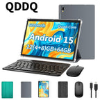 Tableta QDDQ Android 15, 12 (4GB+8GB) RAM, 64GB ROM, Pantalla LED de 10.1 pulgadas, 6000mAh, WiFi, Tablet PC, Dos versiones opcionales: [Tableta con teclado, ratón sin varillas, funda, lápiz óptico (no electrónico)] / [Solo tableta], USB-C (sin adaptador)