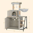 Árbol para Gatos con Armario de Letrero, Armario para Gatos, Casa Moderna 4-en-1 con Plataforma Grande, Casa para Gatos con Alfombra Rascadora de Sisal, Postes y Pompones, Cojines Lavables