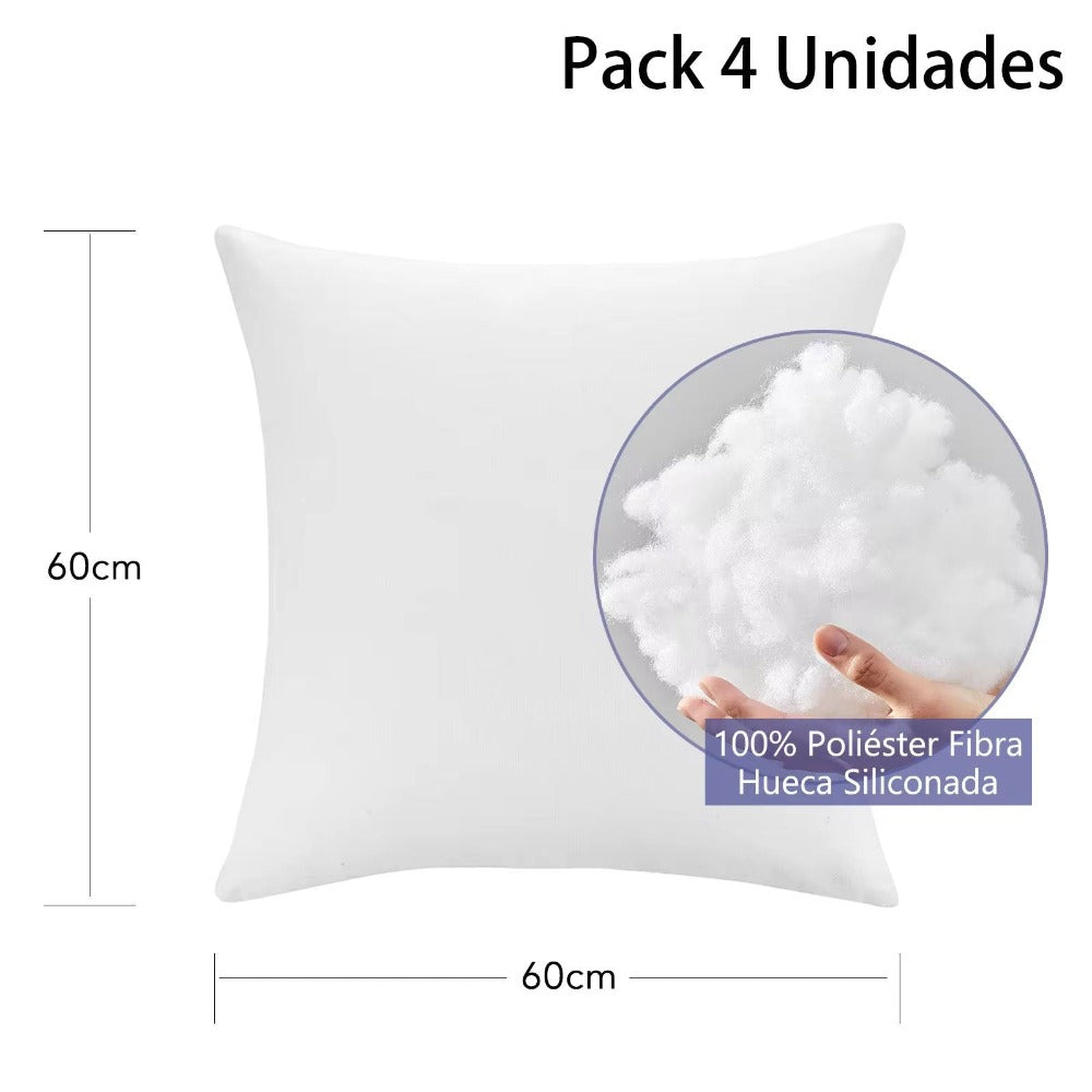 4 Unidades Relleno de Cojín Decorativo 45x45cm - Fibra Hueca Siliconizada para Sofá, Cama o Coche
