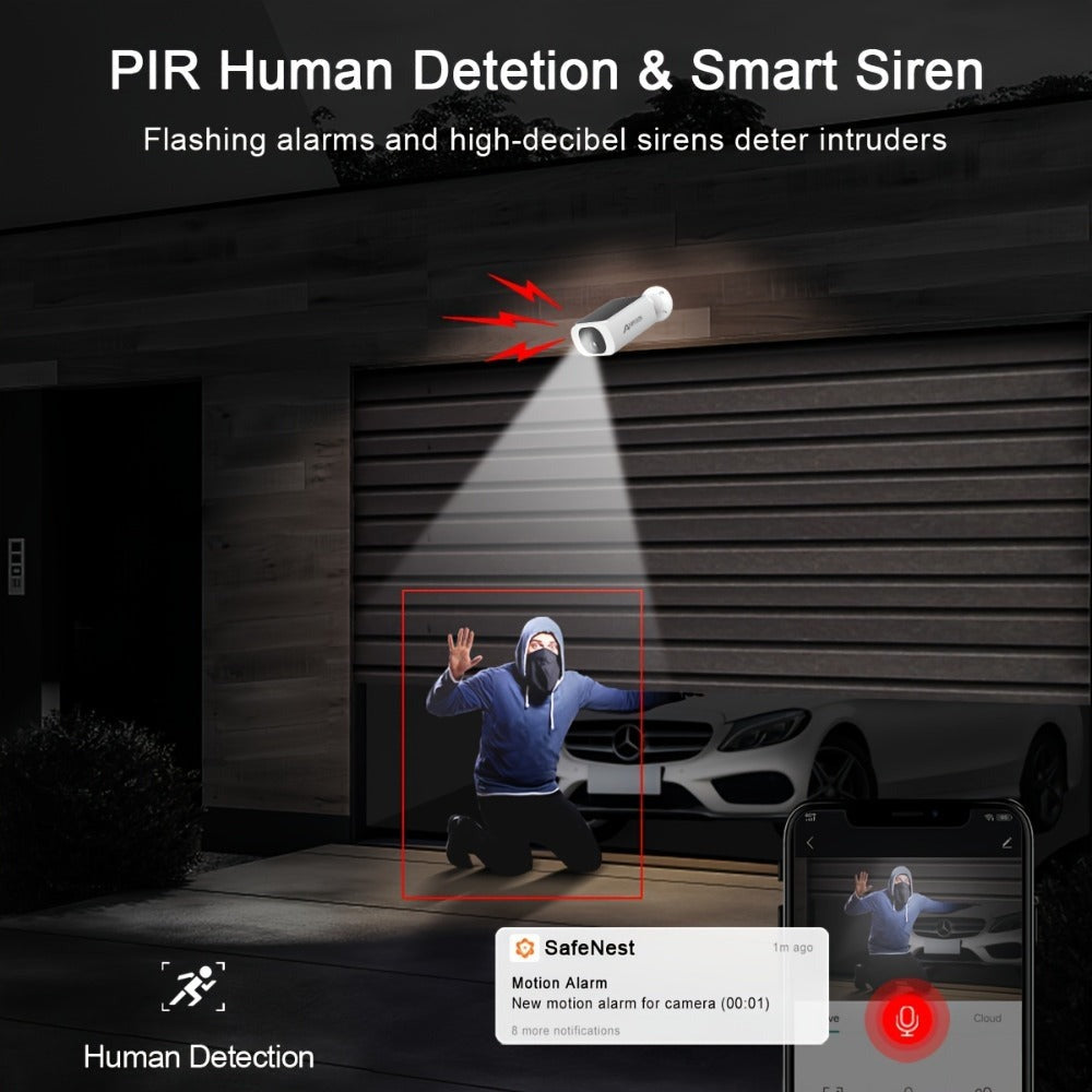 ANRAN Cámara de Seguridad Solar, Perfecta para Monitoreo de Jardín, Exterior, Wifi Inalámbrico, Alimentada por Batería, Visión Nocturna a Color, Detección de Movimiento PIR, Audio Bidireccional