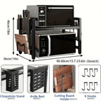 Estante de microondas expandible de metal resistente de 2/3 niveles con 6 ganchos, estante para condimentos, estante de almacenamiento, estante de almacenamiento de cocina ajustable que ahorra espacio, organizador de encimera, estante resistente sobre el