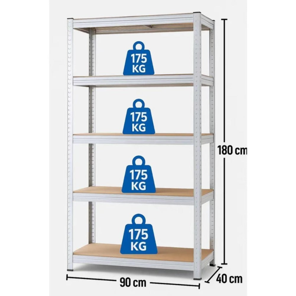 Estantería Multifuncional de 5 Capas | Estantería multifuncional de 5 pisos | adecuada para cocina, garaje, almacén o supermercado (1 o 2 unidades) | tamaño: 180x90x40 cm | convertible en mesa de trabajo | cubo de fibra de densidad media | muy adecuado pa