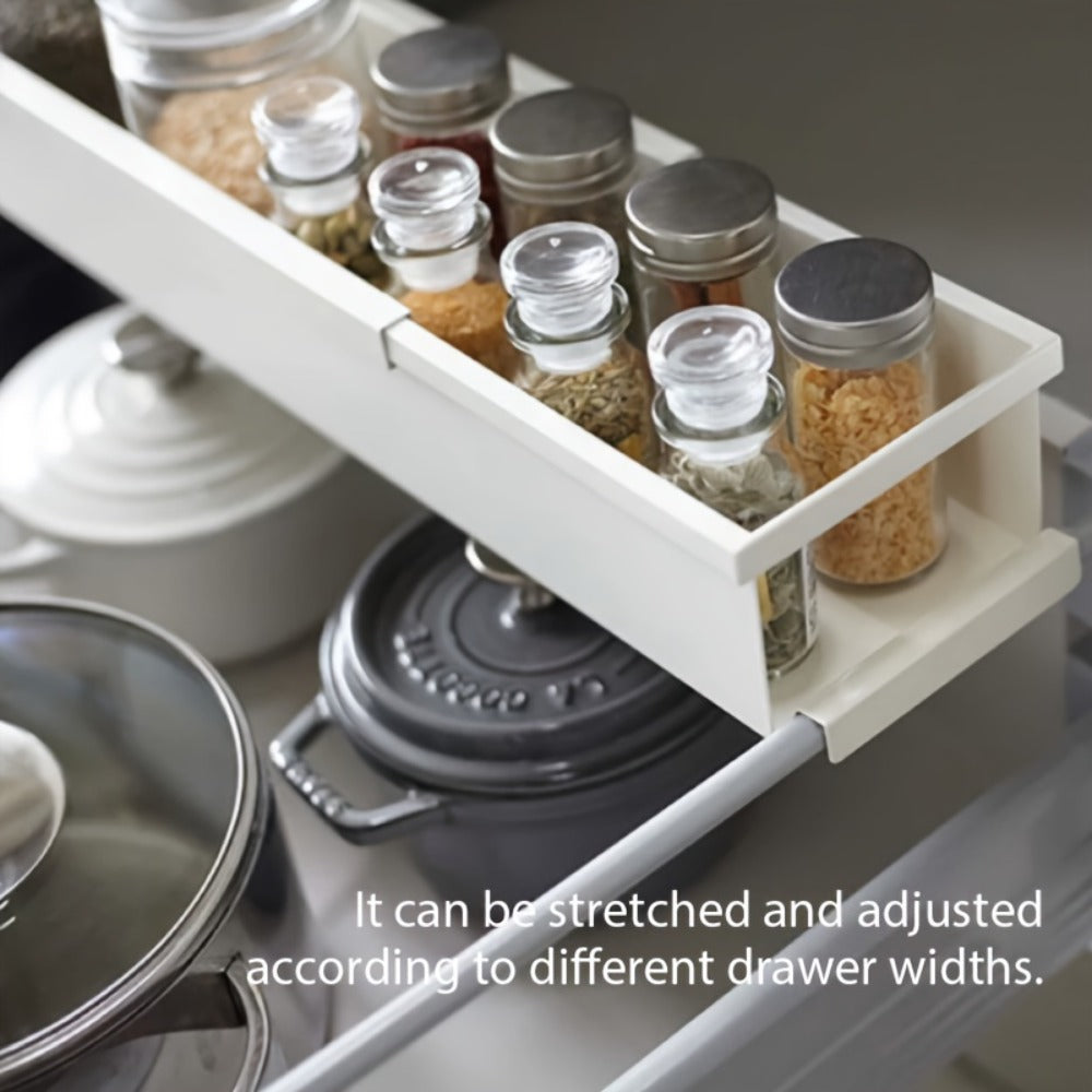 Estante de Especias Expandible, Estante de Metal Multifuncional, Estante de Almacenamiento Retráctil para Varios Botellas y Frascos en la Cocina - Estante de Platos de Un Solo Nivel, Orden y Arreglo, Uso Multiusos, Regalo Perfecto para el Día del Padre