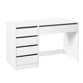 Tocador Sherry de 1 pieza, 120x55cm, tocador con 5 cajones sin espejo, escritorio para computadora con espacio de almacenamiento, mesa de oficina blanca