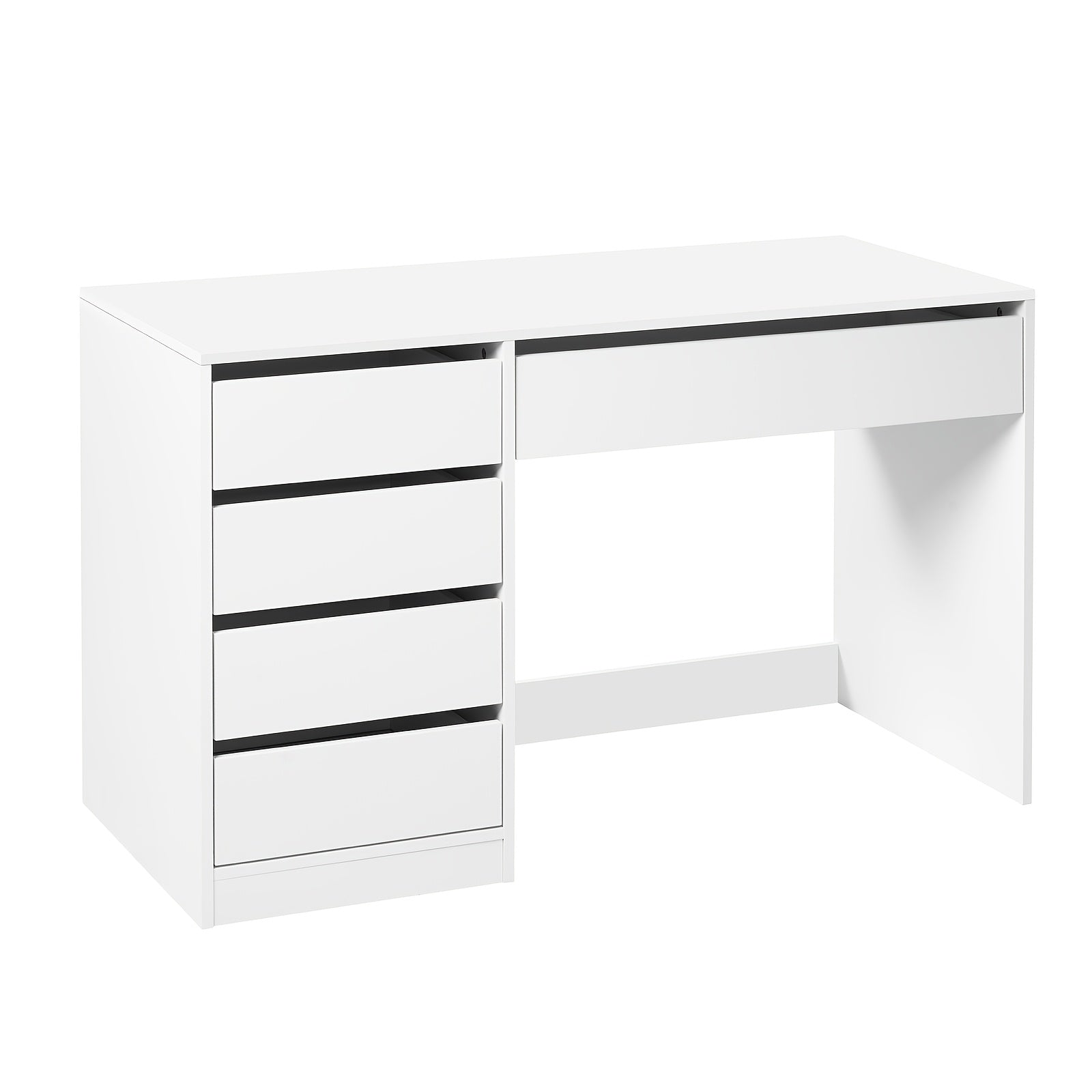 Tocador Sherry de 1 pieza, 120x55cm, tocador con 5 cajones sin espejo, escritorio para computadora con espacio de almacenamiento, mesa de oficina blanca