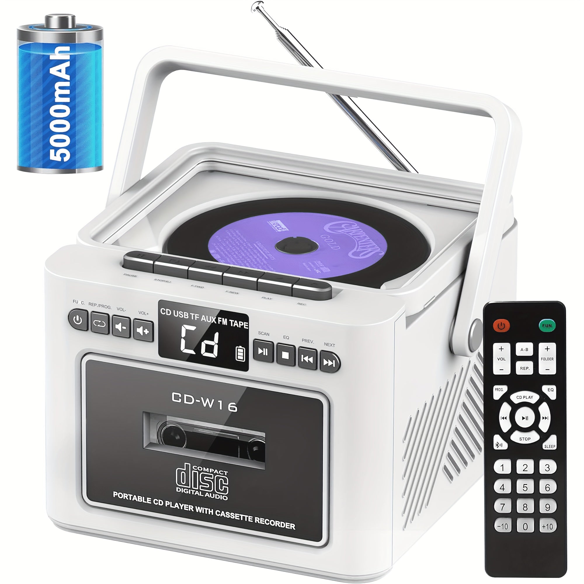 Reproductor portátil de CD y casete para música, radio y grabación