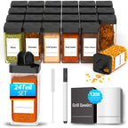 24 Piezas de Tarros Cuadrados de Boca Ancha con Dispensador de Polvo Perforado y Tapas Abatibles - Botellas de Especias de Plástico Ideales para Almacenamiento/Esenciales para BBQ al Aire Libre, Contenedores Ligeros y Pequeños (Económicos)