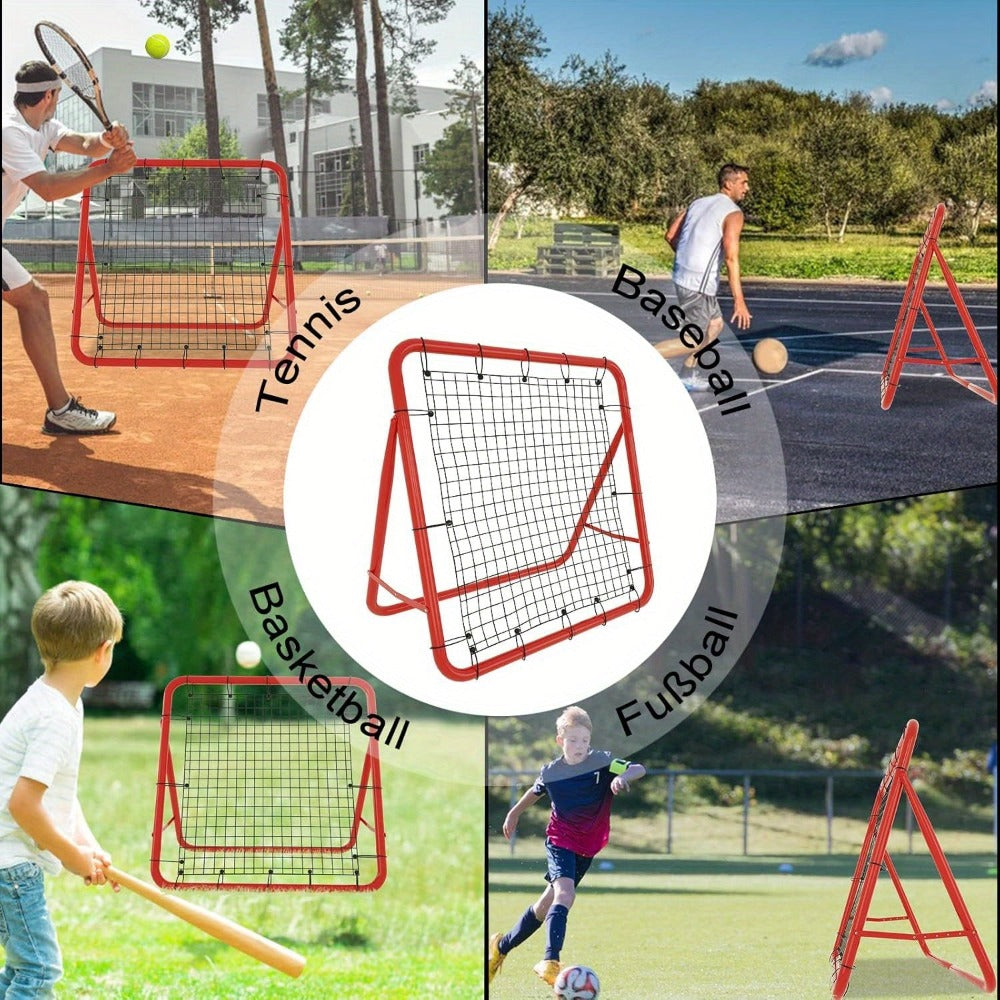 Red de Rebote de Fútbol 100x65cm Pared de Rebote Plegable con 4 Niveles Ajustables Accesorios de Entrenamiento Red de Acero Rojo + Red de PE para Patear, para Ejercicio, Fútbol, etc