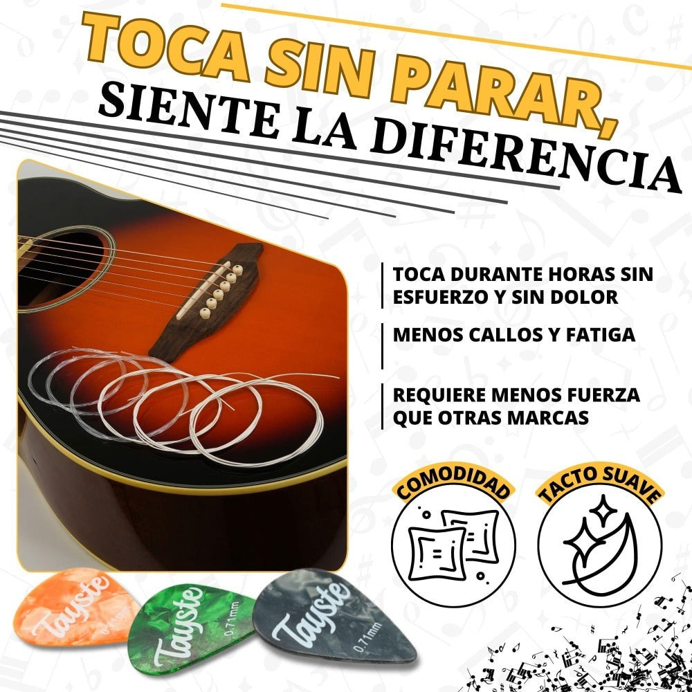 Cuerdas de Guitarra Española de Nailon Premium + 3 Púas Regalo + Toallita de microfibra Regalo | Cuerdas para guitarra clásica, española, flamenca