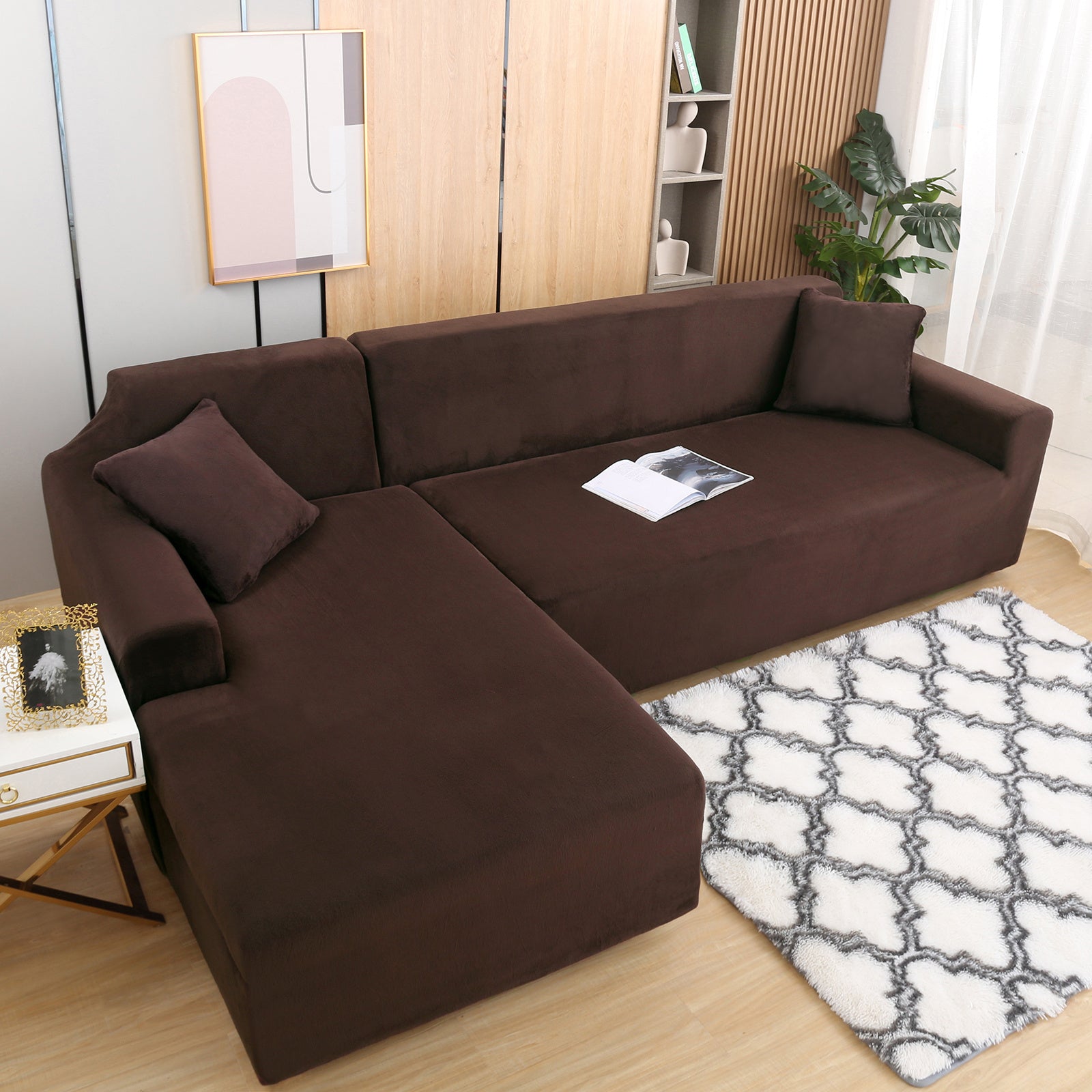 Juego de funda de sofá de felpa lujosa para sofá en forma de L (3 plazas 2 piezas) - Suave, lisa y agradable para la piel - Mejora perfecta para la decoración de la sala de estar de Navidad