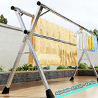 Tendedero de ropa telescópico plegable de marco en X de alta resistencia de 200.03cm/240.03cm, tendedero de lavandería retráctil de acero inoxidable independiente con clips a prueba de viento y para calcetines, ahorro de espacio para uso en interiores y e
