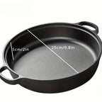 Olla de hierro fundido de 25CM con doble asa y tapa de madera, material de hierro fundido de alta calidad, conducción de calor uniforme, compatible con vaporización, fritura, estofado y hervido, apta para cocinas de inducción, estufas de cerámica y fuego