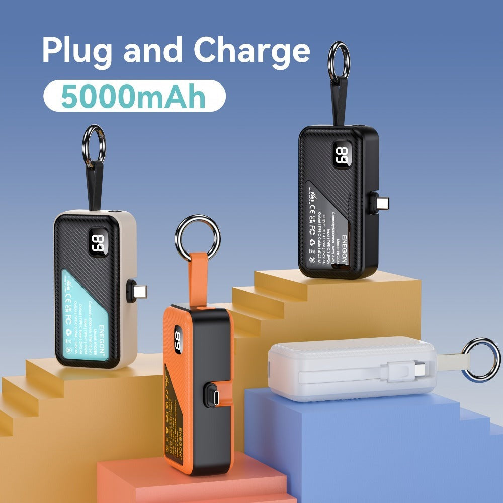Paquete de 2 bancos de energía portátiles ultracompactos y ligeros de 5000mAh con carga súper rápida de 12W, puertos versátiles USB-C y Tipo-C plegables, ideales para iPhone 15/14/13/12 Pro Max, dispositivos Samsung, iPads, que sirven como baterías de res