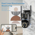 Cámara de seguridad PTZ para exterior de 1080P con enlace de doble lente, cámara inalámbrica, vista de 360°, seguimiento automático, detección humana, alarma de luz, visión nocturna en color, WiFi 2.4G, grabación 24/7, audio bidireccional