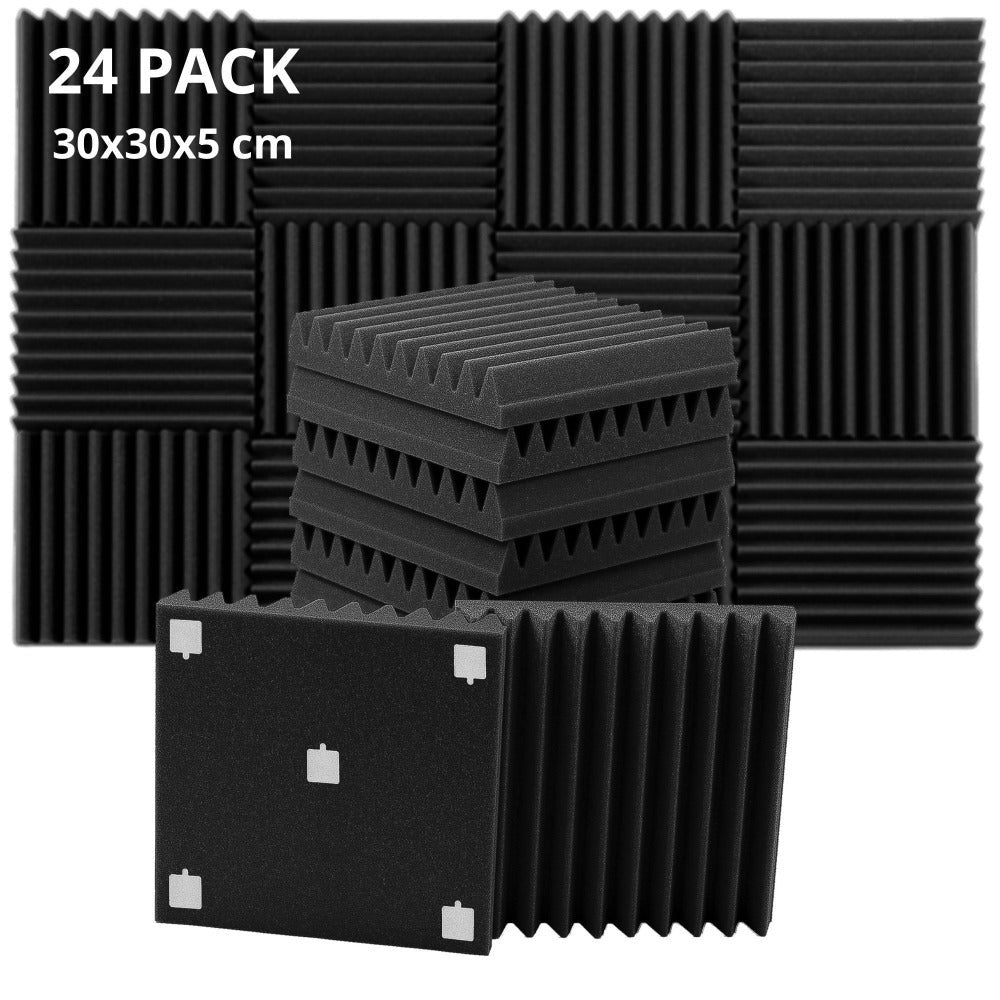 24 Paneles acústicos de alta densidad para insonorizar, 30x30x5 cm, absorbentes de sonido de espuma acústica, aislante acústico para Estudios de Grabación, Salas de Música, Oficinas, Espacios de Juegos, Podcasts, Aulas, Cines en Casa y Paredes de Dormitor