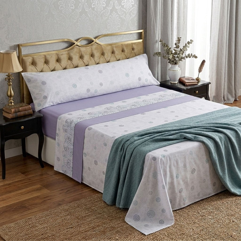 Juego de ropa de cama (Sábana ajustable, Cubrecama, Funda de almohada) | Juego de sábanas estampadas de 3 piezas | Primavera/Verano | Múltiples estilos | Tejido suave | 180cm - Múltiples tamaños disponibles