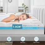 Colchón Topper de Doble Capa 10cm o 7.5cm con Almohadilla Transpirable de 2.5cm y Gel H3-H4 de 7.5cm o 5cm, Diseño de Bolsillo Profundo 360° y Funda Lavable a Máquina, Apto para Colchones 90x200, 120x140, 140x200, 160x200, 180x200, 200x200