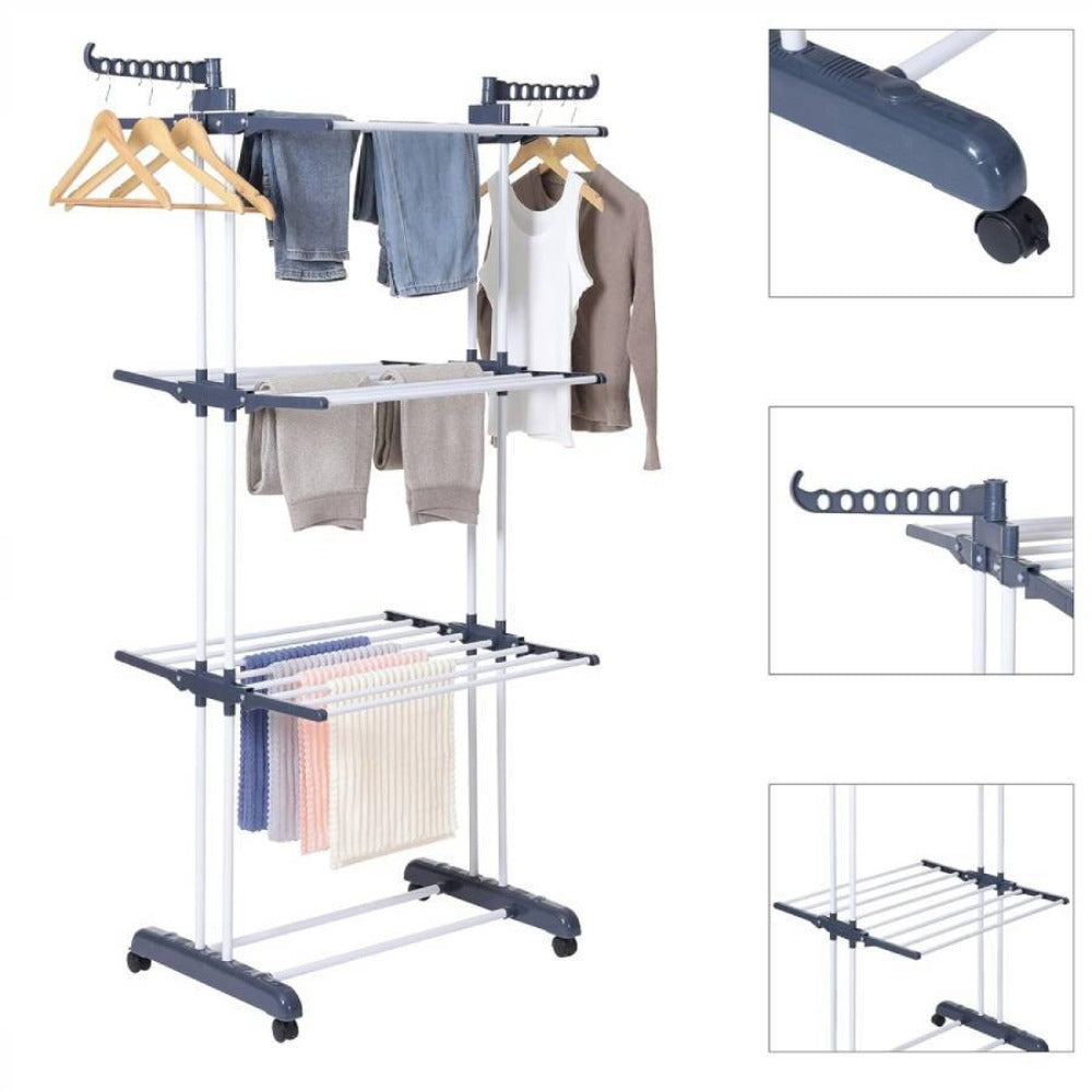 Tendedero de ropa, tendedero de ropa plegable vertical de 4 niveles con ruedas,se puede utilizar en interiores y exteriores.
