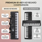 Piano electrónico de 61 teclas, piano ideal para principiantes, piano electrónico portátil, con 16 tonos, 8 efectos de sonido de percusión, 10 ritmos, 6 demostraciones, altavoces incorporados, sonido de alta calidad, es la mejor opción para entusiastas de