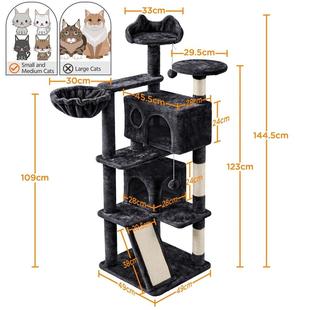 Rascador para gatos Costoffs, de 145 cm de altura, robusto árbol trepador con postes de sisal para rascar, 2 cuevas para gatos y sisal de juego para gatos