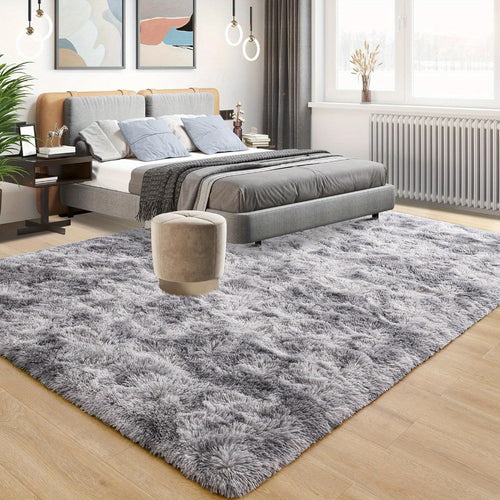 Alfombra Grande Moderna y Suave para Interior, Decorativa de Lujo para Sala, Dormitorio o Habitación Universitaria, Antideslizante y Mullida con Pelo Peludo, Color Gris Claro