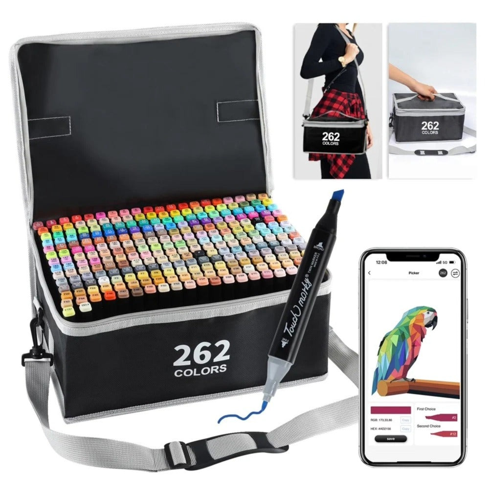 Juego de 262 rotuladores de doble punta con estructura cuadrada y bolsa de almacenamiento para pintar, dibujar y diseñar, suministros de pintura, herramientas de arte, herramientas de grabado, rotuladores de pintura