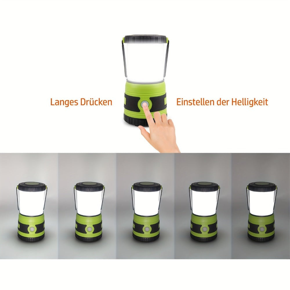 Una linterna portátil que ofrece 1500 lúmenes, con cuatro modos de iluminación, un reflector ajustable y diseñada como una luz de emergencia a pilas ideal para balcones, patios de pared, jardines y cortes de energía, pero no incluye una batería.