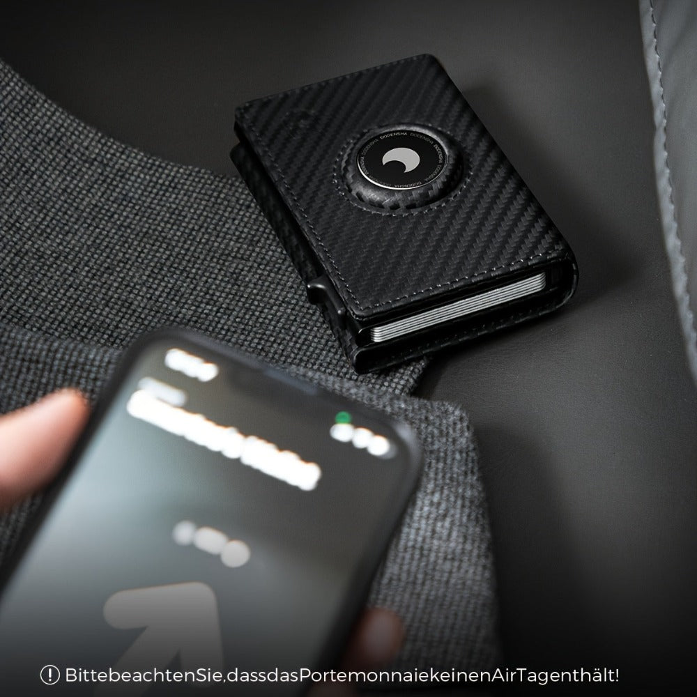 Cartera para Hombre DODENSHA MagSnap con Protección RFID, Estuche de Tarjetas I Cartera Inteligente Pequeña para 10+ Tarjetas i Compartimento Monedero i Carcasa AirTag Incluyida (Carbono)
