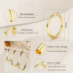 Pendientes de aro plateados de oro de 14K para mujer con poste de plata 925, aros huecos de 4 mm de grosor, aros dorados, aros grandes dorados hipoalergénicos y ligeros de 25/30/40/50/60/70 mm