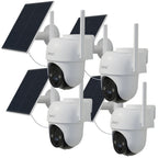 4 cámaras de seguridad de visión nocturna a color Laxihub, cámara de video PTZ Wifi, audio bidireccional, cámara de seguridad inalámbrica inteligente para el hogar con seguimiento de movimiento, alimentada por energía solar, monitoreo exterior y detección