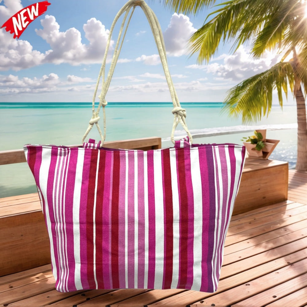 TOTE BAG Grande Rayas Multicolor – BOLSO DE PLAYA de Lona con Asas de Cuerda, Capacidad Extra, 6 Colores Disponibles