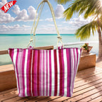 TOTE BAG Grande Rayas Multicolor – BOLSO DE PLAYA de Lona con Asas de Cuerda, Capacidad Extra, 6 Colores Disponibles