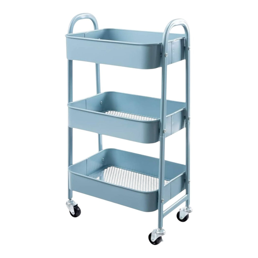 Carro móvil, Carrito de Almacenamiento de 3 Niveles, Marco de Acero, con Mango, 2 Frenos, Montaje fácil, para Dormitorio, lavadero del baño fruta