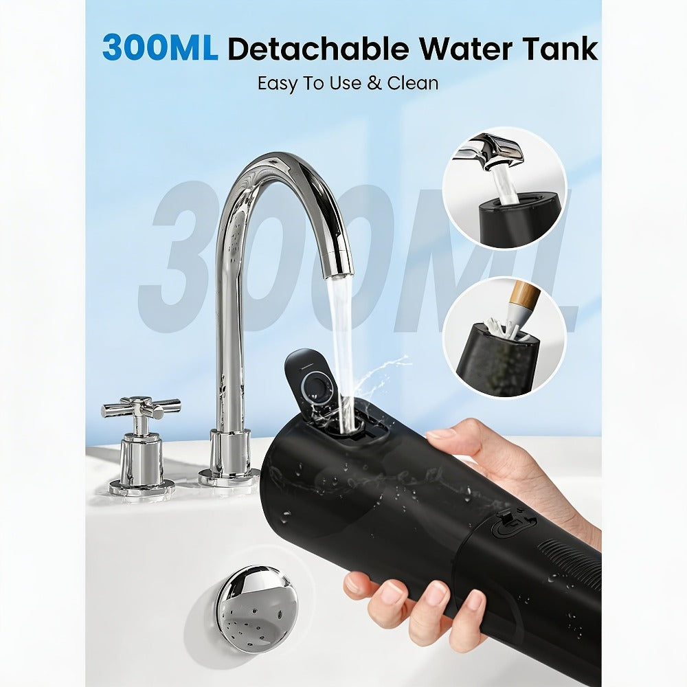 Irrigador bucal portátil recargable, hilo dental con agua para dientes, irrigador dental inalámbrico profesional 8 boquillas 5 modos, IPX7 a prueba de agua 300ML para limpiar los dientes, hogar y viaje