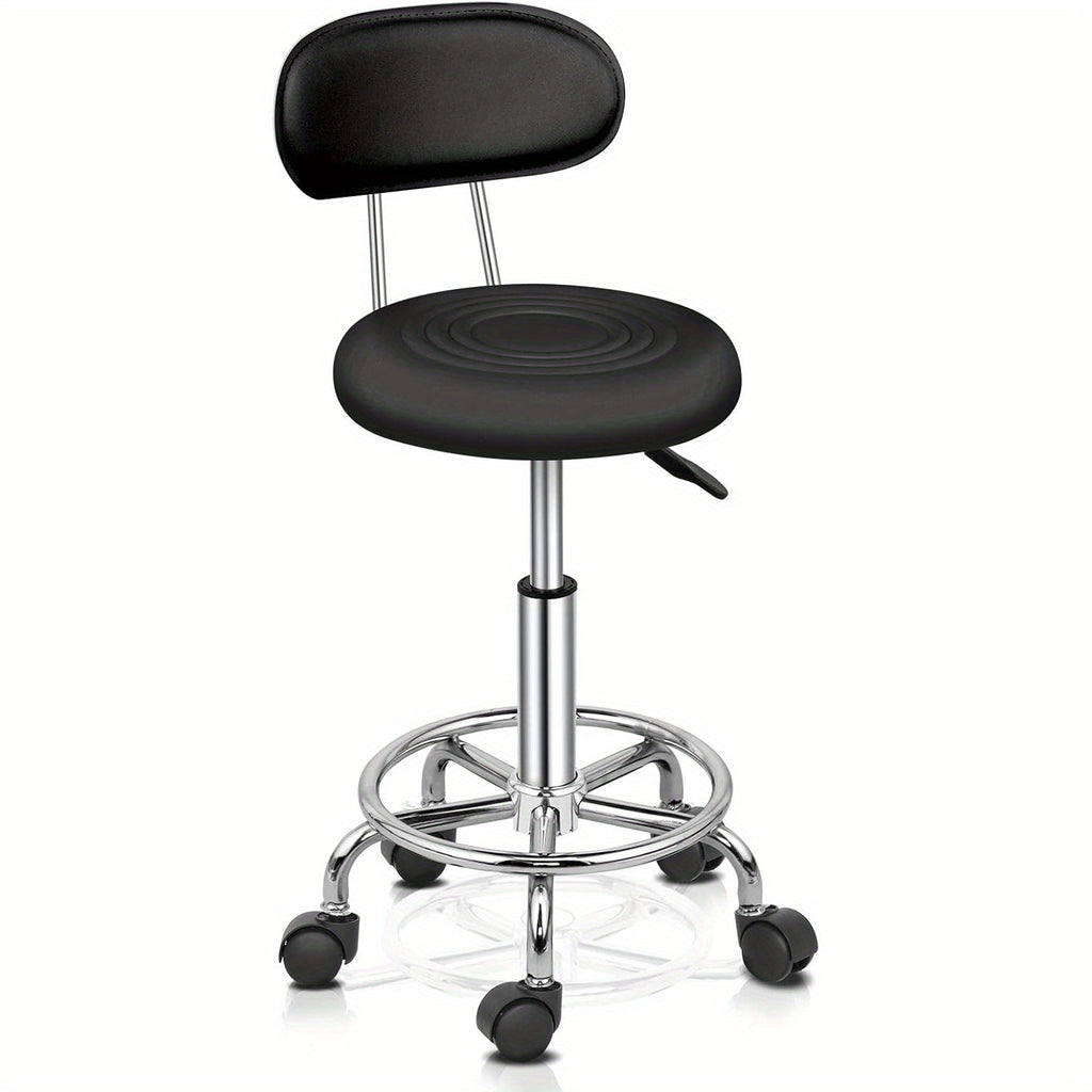 Bonnlo Taburete Giratorio Profesional con Respaldo, Taburete de Oficina Giratorio 360 Grados con Altura Ajustable de 48-58 Cm, Cubierta de PU, para Salón de Masajes, Manicura y Oficina (Blanco)