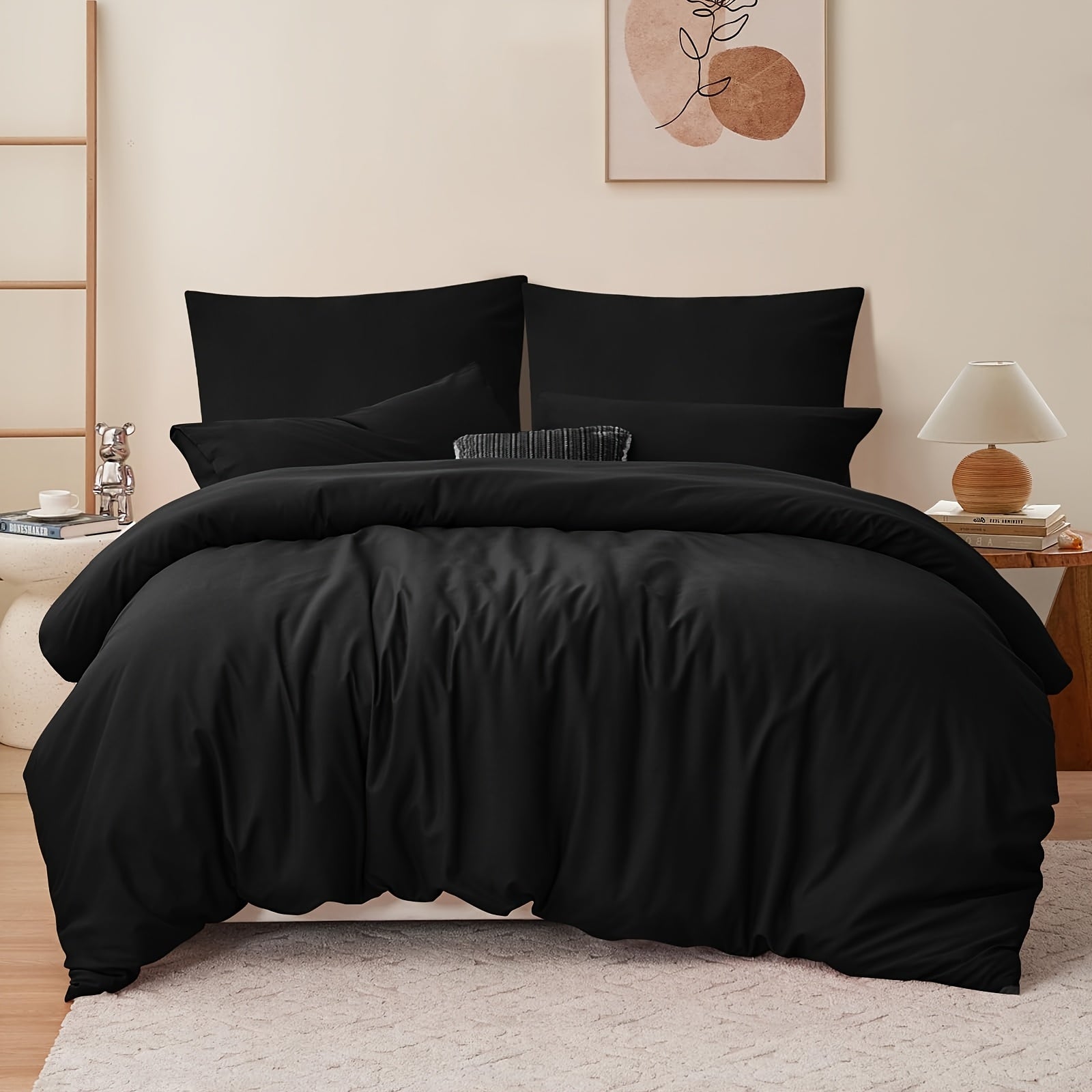 Juego de cama de 3/4 piezas, incluye funda nórdica 100 % algodón - Ropa de cama suave para toda estación, resistente a la luz, diseño con cremallera, tejido de color liso, varios tamaños (135x200, 155x220, 200x200, 200x220) - Estilo moderno minimalista, d