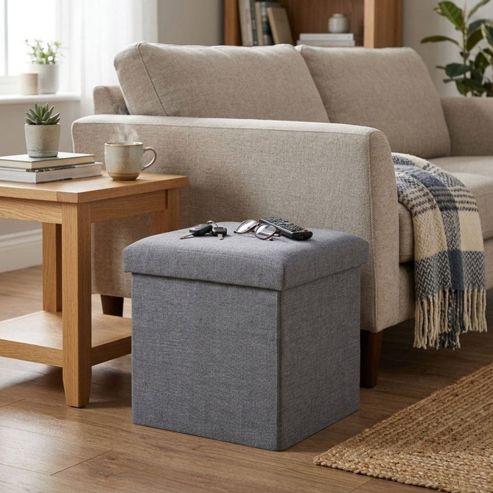 Reposapiés otomano de almacenamiento, taburete plegable para pies, caja de almacenamiento, taburete para el hogar, taburete para pies, banco, caja grande para guardar ropa de lino