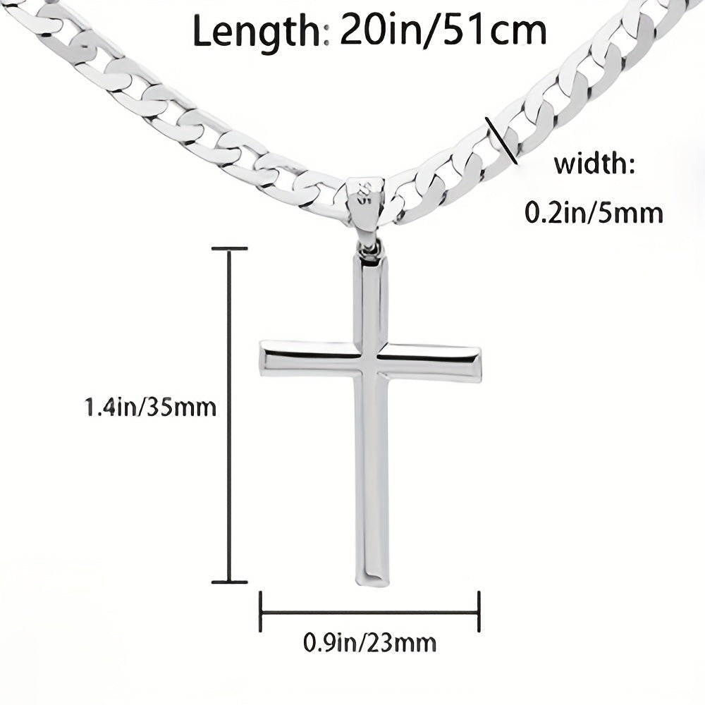 Collar con colgante de plata 925 para hombre, cadena cubana de 5 mm con cruz exquisita, peso total del producto (25.29G). Estilo moderno de fiesta callejera, regalo para hombre, regalo para el Día del Padre, regalo para pareja, con caja de regalo