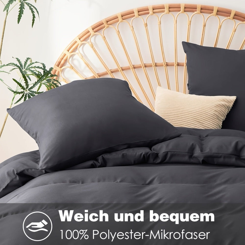 Juego de 3 sábanas ajustables de microfibra Hydrobrushed: 1 funda nórdica + 2 fundas de almohada (80cm × 80cm) | Ropa de cama suave como una nube para todas las estaciones en gris/beige/blanco | Resistente a arrugas, secado rápido y -pilling | Tejido de l
