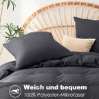 Juego de 3 sábanas ajustables de microfibra Hydrobrushed: 1 funda nórdica + 2 fundas de almohada (80cm × 80cm) | Ropa de cama suave como una nube para todas las estaciones en gris/beige/blanco | Resistente a arrugas, secado rápido y -pilling | Tejido de l