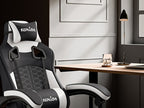 Silla Gaming, Silla Esports, Silla Gaming Ergonómica con Reposapiés, Silla Gaming de Carreras con Reposacabezas Ajustable, Silla de Ordenador con Altura Ajustable y Soporte Lumbar, Adecuada para Oficina en Casa y Gaming, Beige, Azul, Negro, Rojo, Naranja
