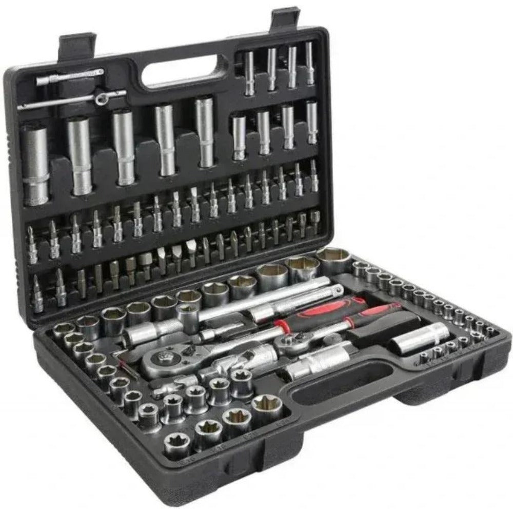 Juego de herramientas de 108 piezas Vasos para Llaves Carraca, incluye Llave de Trinquete, Ideal para Bricolaje, Reparación o Trabajos Mecánicos