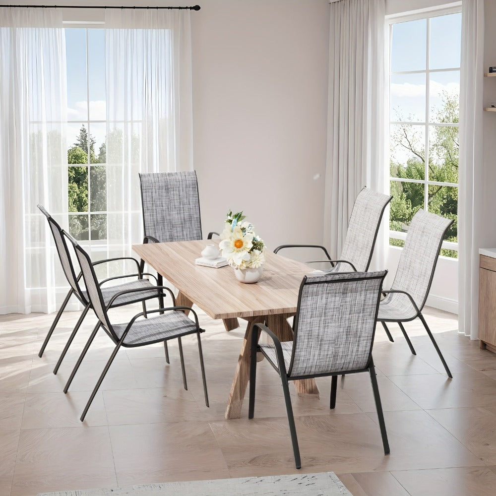 4pcs/6pcs Silla de Comedor, Silla de Balcón Apilable con Respaldo Alto, Tela Textilene, Estructura de Acero, Adecuada para Jardín, Patio, Balcón, Restaurante, Capacidad de Carga 150kg