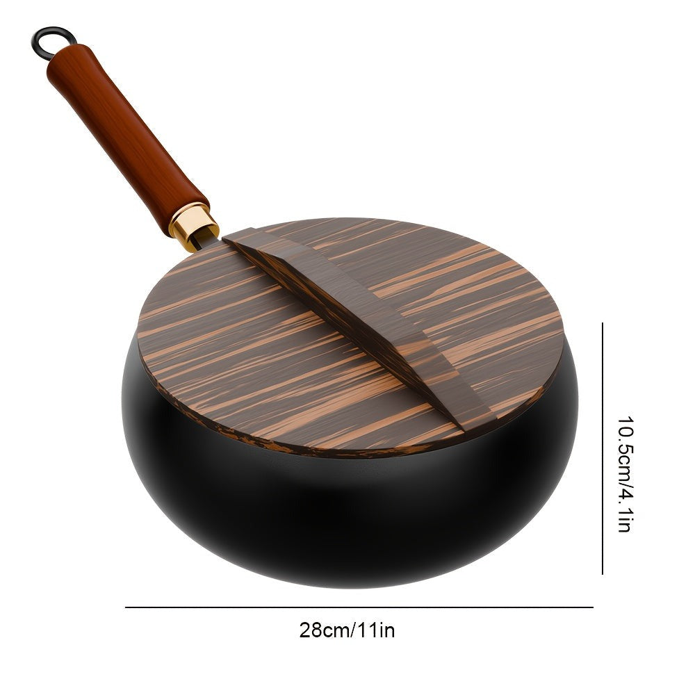 Sartén de hierro fundido duradera, fondo redondo, sartén de hierro forjado sin recubrimiento, fácil de limpiar, apta para estufas de inducción y gas, utensilios de cocina multifuncionales, apta para el hogar, restaurante y camping al aire libre, incluye t