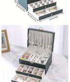 Joyero de tres capas de terciopelo y piel sintética, compacto y portátil para guardar aretes, anillos, collares y otros suministros para hacer joyas