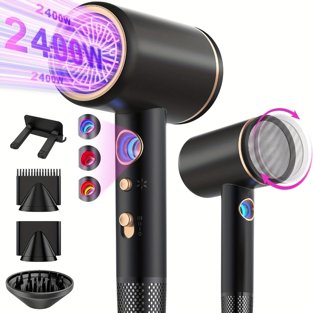 Secador de pelo iónico profesional de 2400W con motor de CA, rápido, 3 niveles de calor y 3 velocidades, botón frío/calor, difusor de viaje incluido