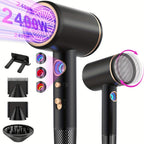 Secador de pelo iónico profesional de 2400W con motor de CA, rápido, 3 niveles de calor y 3 velocidades, botón frío/calor, difusor de viaje incluido
